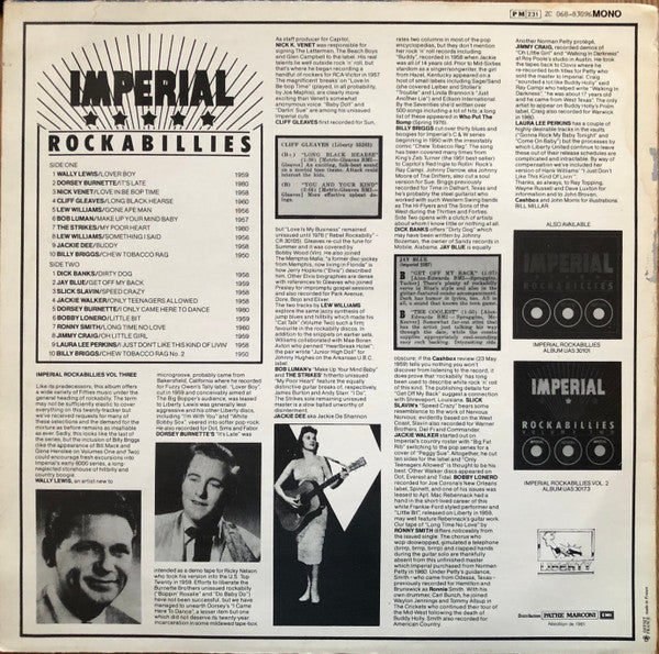 Various : Imperial Rockabillies Volume Three (LP, Comp, Mono, RE)