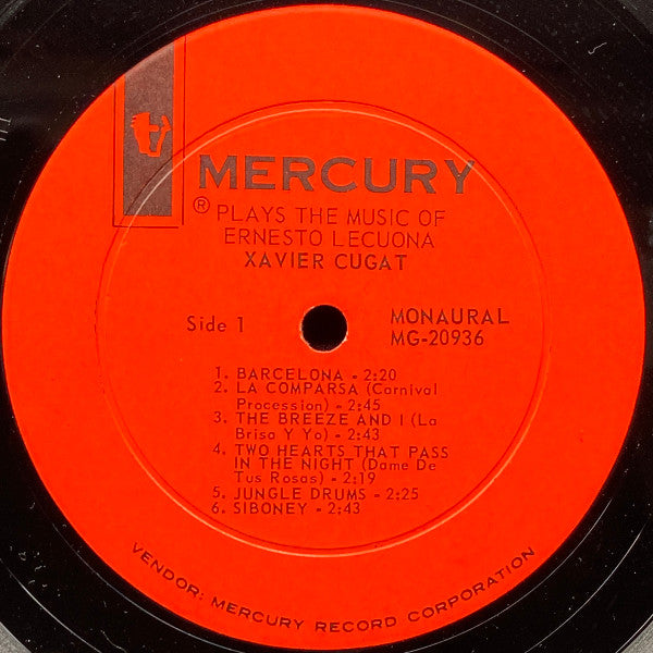 Xavier Cugat : Plays The Music Of Ernesto Lecuona (LP, Album, Mono)