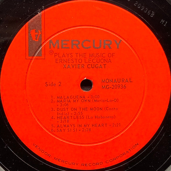 Xavier Cugat : Plays The Music Of Ernesto Lecuona (LP, Album, Mono)