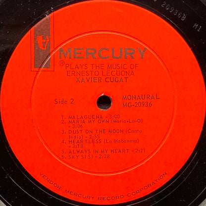 Xavier Cugat : Plays The Music Of Ernesto Lecuona (LP, Album, Mono)