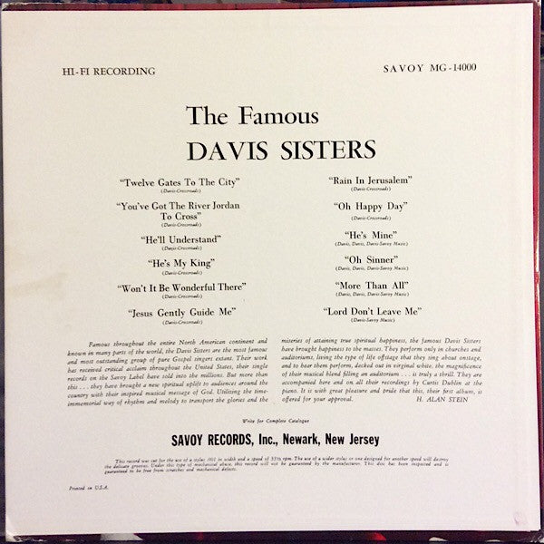 The Famous Davis Sisters* : The Famous Davis Sisters (LP, Album)