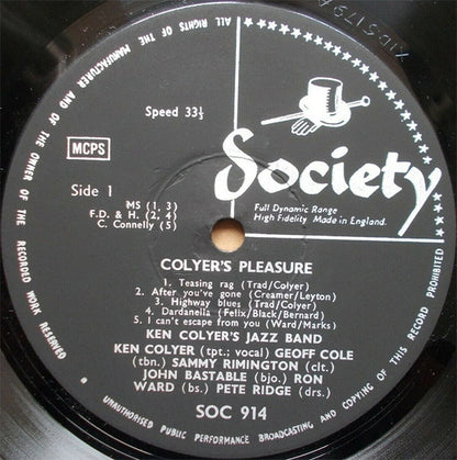 Ken Colyer's Jazz Band : Colyer's Pleasure (LP)