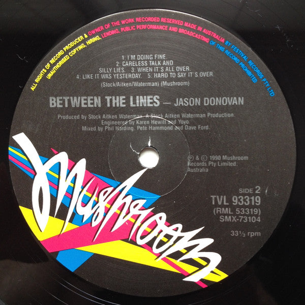 Jason Donovan : Between The Lines (LP, Album)