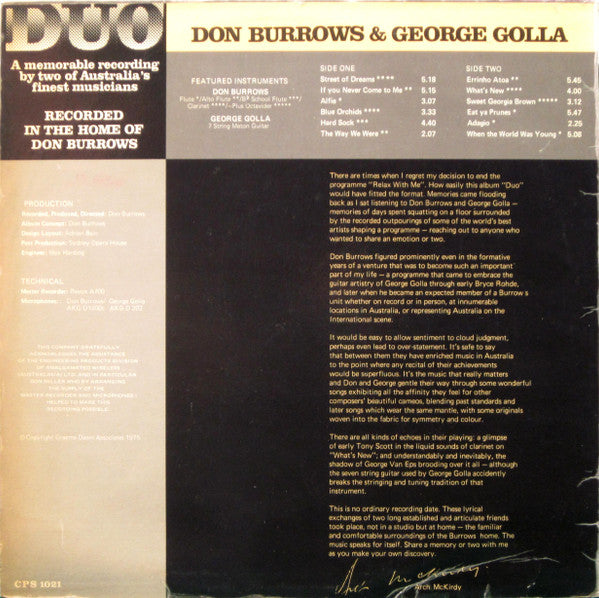 Don Burrows & George Golla Duo* : Duo (LP, Album)