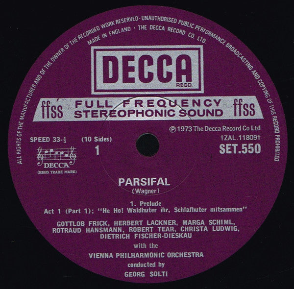 Wagner* - René Kollo, Gottlob Frick, Dietrich Fischer-Dieskau, Christa Ludwig, Zoltan Kélémen, Hans Hotter, Vienna Philharmonic*, Sir Georg Solti* : Parsifal (5xLP, Album + Box)