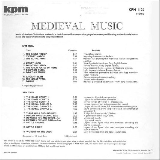 John Leach / Lewis Stern : Medieval Music (LP)
