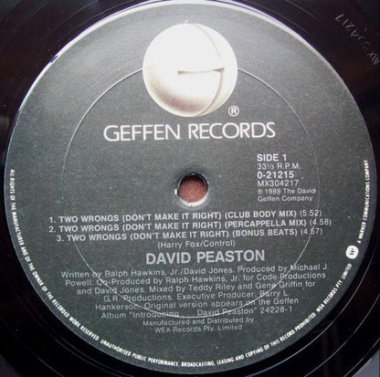 David Peaston : Two Wrongs (Don't Make It Right) (12", Single)