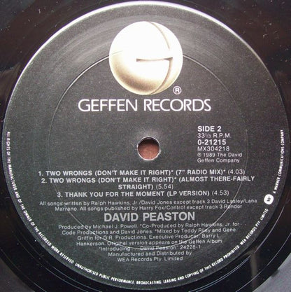David Peaston : Two Wrongs (Don't Make It Right) (12", Single)
