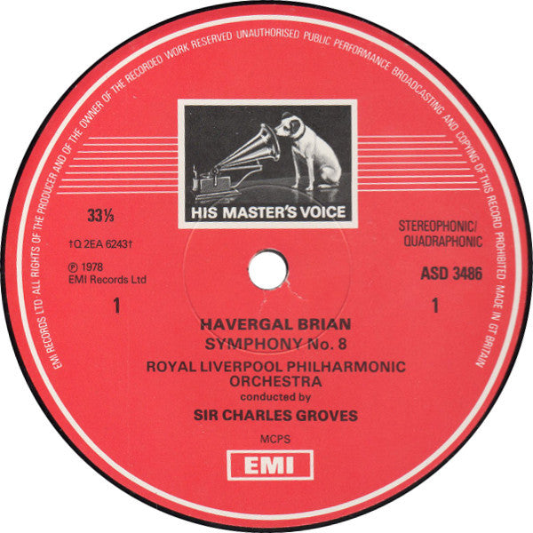 Havergal Brian / Sir Charles Groves / Royal Liverpool Philharmonic Orchestra : Symphony No. 8 • Symphony No. 9 (LP, Album, Quad, Ori)