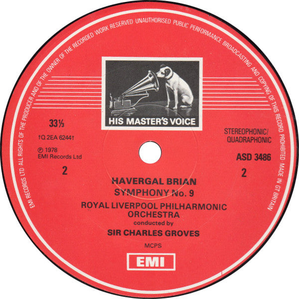 Havergal Brian / Sir Charles Groves / Royal Liverpool Philharmonic Orchestra : Symphony No. 8 • Symphony No. 9 (LP, Album, Quad, Ori)