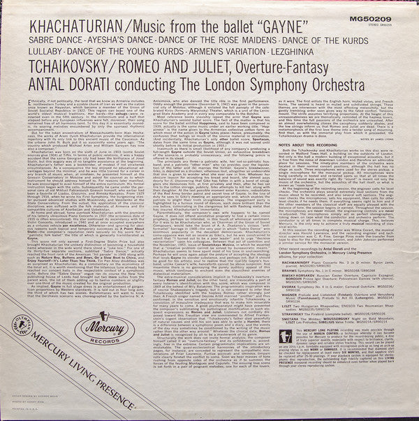 Aram Khatchaturian / Pyotr Ilyich Tchaikovsky, Antal Dorati : Gayne Ballet Music / Romeo And Juliet (LP, Album, Mono)
