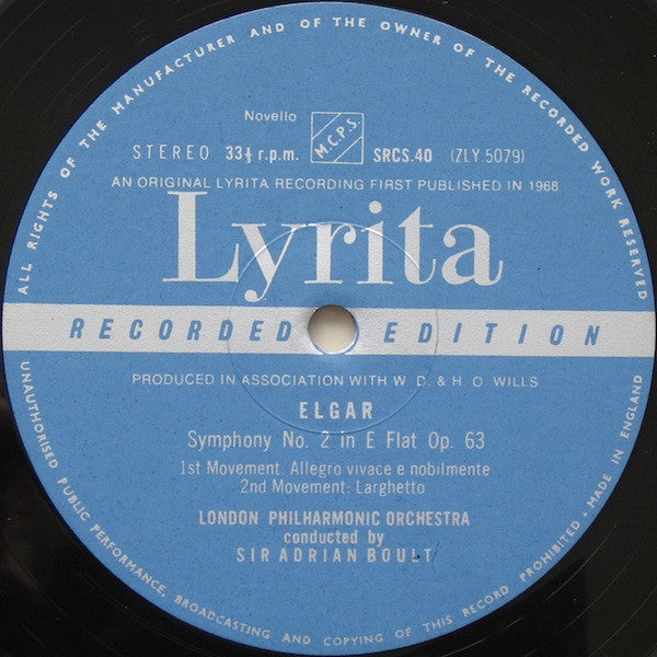 Elgar*, Sir Adrian Boult, London Philharmonic Orchestra : Symphony No 2 In E Flat (LP)