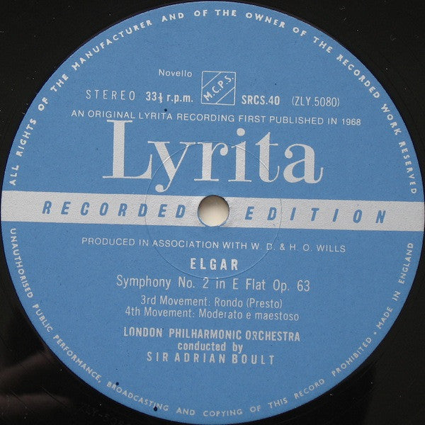 Elgar*, Sir Adrian Boult, London Philharmonic Orchestra : Symphony No 2 In E Flat (LP)