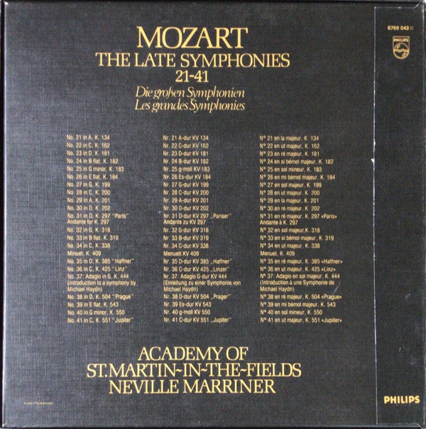Mozart*, Academy Of St. Martin-in-the-Fields*, Neville Marriner* : The Late Symphonies = Die Großen Symphonien = Les Grandes Symphonies 21 - 41 (8xLP + Box)