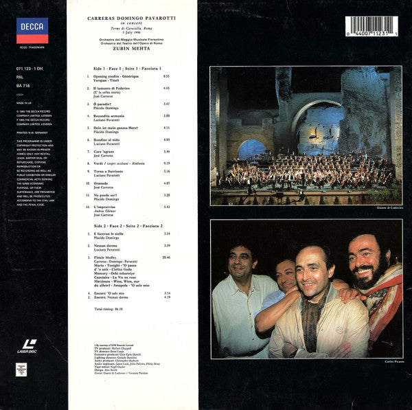 José Carreras, Placido Domingo, Luciano Pavarotti, Zubin Mehta : In Concert (Laserdisc, 12", Album, PAL)