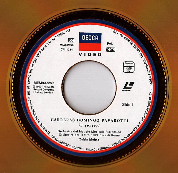 José Carreras, Placido Domingo, Luciano Pavarotti, Zubin Mehta : In Concert (Laserdisc, 12", Album, PAL)
