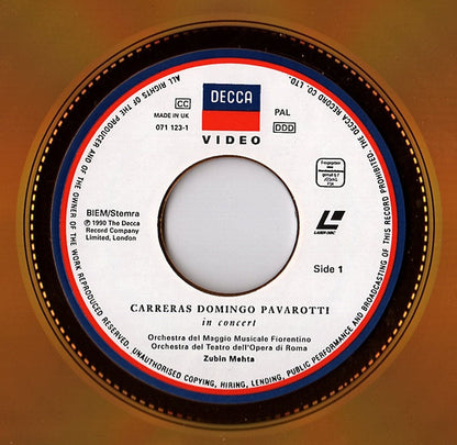 José Carreras, Placido Domingo, Luciano Pavarotti, Zubin Mehta : In Concert (Laserdisc, 12", Album, PAL)