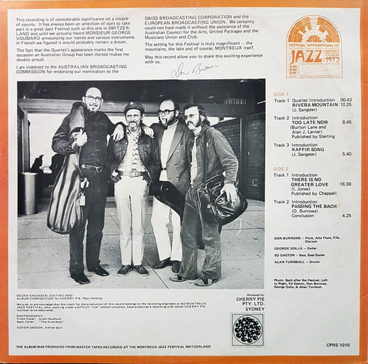 The Don Burrows Quartet : Live! At Montreux (LP, Album, Box)