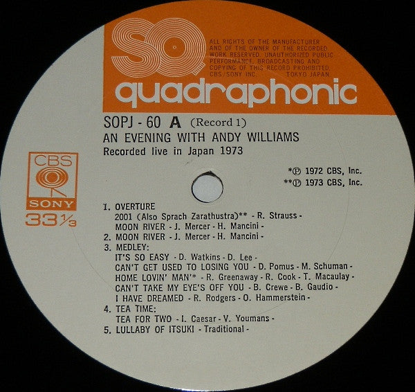 Andy Williams : An Evening With Andy Williams - Recorded Live In Japan 1973 (2xLP, Album, Quad, Gat)