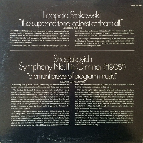 Dmitri Shostakovich : Leopold Stokowski Conducting The Houston Symphony Orchestra : Symphony No.11 (1905) (2xLP, RE)