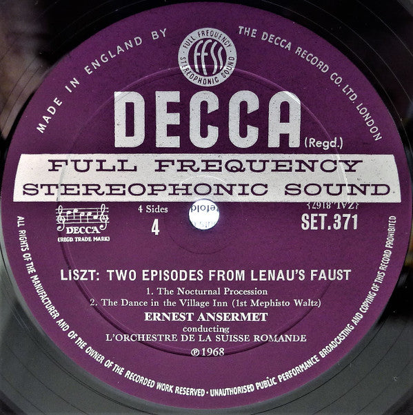Liszt* - L'Orchestre De La Suisse Romande, Werner Krenn, Le Chœur Pro Arte De Lausanne*, Ansermet* : A Faust Symphony - Two Episodes From Lenau's Faust (2xLP + Box)