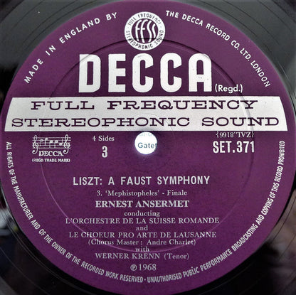 Liszt* - L'Orchestre De La Suisse Romande, Werner Krenn, Le Chœur Pro Arte De Lausanne*, Ansermet* : A Faust Symphony - Two Episodes From Lenau's Faust (2xLP + Box)