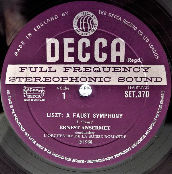 Liszt* - L'Orchestre De La Suisse Romande, Werner Krenn, Le Chœur Pro Arte De Lausanne*, Ansermet* : A Faust Symphony - Two Episodes From Lenau's Faust (2xLP + Box)