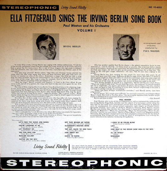 Ella Fitzgerald : Ella Fitzgerald Sings The Irving Berlin Song Book, Volume 1 (LP)