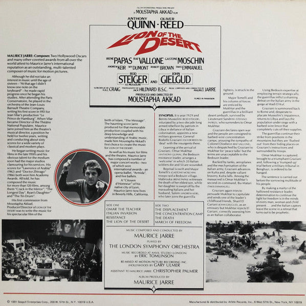 Maurice Jarre : Lion Of The Desert (Original Music From The Film) (LP, Album)