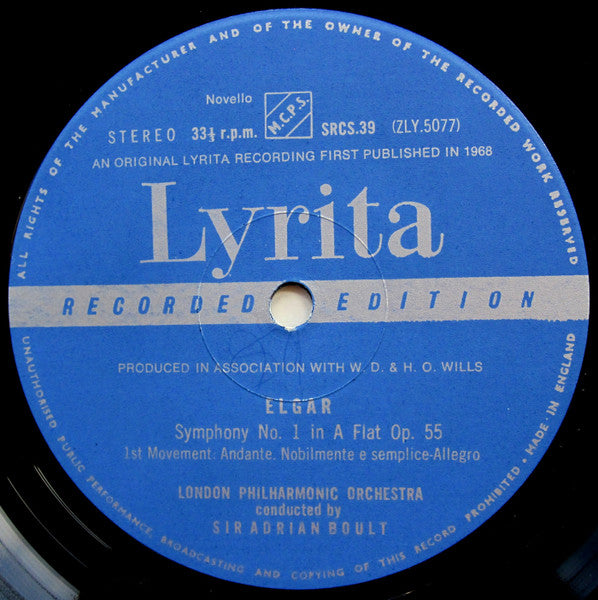 Elgar* - Sir Adrian Boult, London Philharmonic Orchestra : Symphony No 1 In A Flat (LP)
