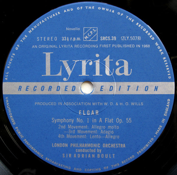 Elgar* - Sir Adrian Boult, London Philharmonic Orchestra : Symphony No 1 In A Flat (LP)