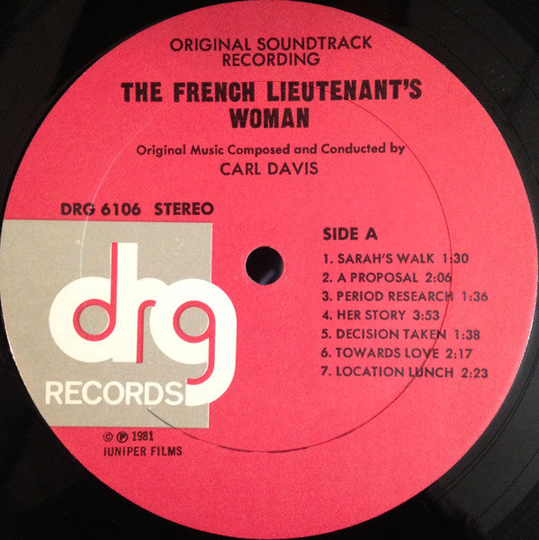 Carl Davis (5) : The French Lieutenant's Woman (Original Motion Picture Soundtrack) (LP)