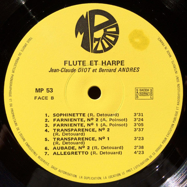 Jean-Claude Diot / Bernard Andres : Flute Et Harpe (LP)