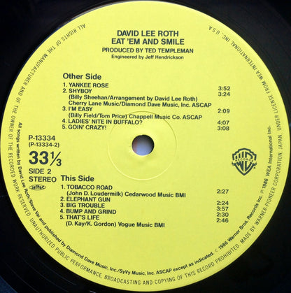 David Lee Roth = David Lee Roth : Eat 'Em And Smile = イート・エム・アンド・スマイル (LP, Album)
