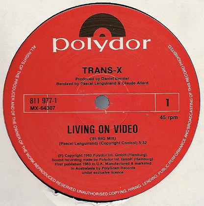 Trans-X : Living On Video ('85 Big Mix) (12", Single, Ltd)