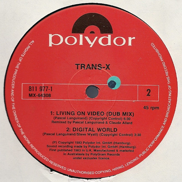 Trans-X : Living On Video ('85 Big Mix) (12", Single, Ltd)