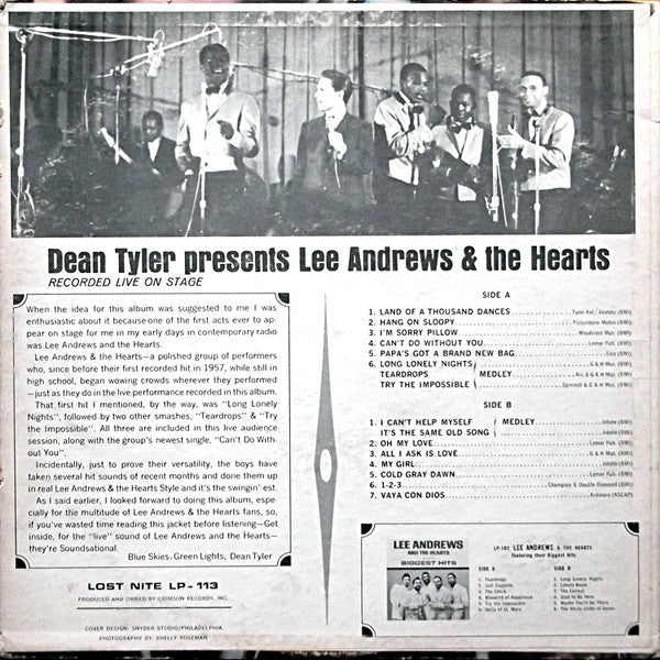 Lee Andrews & The Hearts : Dean Tyler Presents Lee Andrews And The Hearts - Live On Stage (LP, Album)