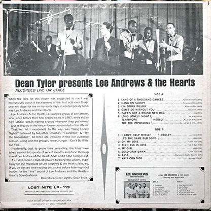 Lee Andrews & The Hearts : Dean Tyler Presents Lee Andrews And The Hearts - Live On Stage (LP, Album)