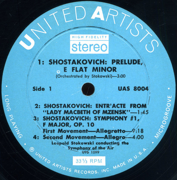 Shostakovich* - Stokowski*, Symphony Of The Air : Symphony No. 1 / Prelude, E Flat Minor / Entr'acte From Lady Macbeth (LP, Album, Pla)