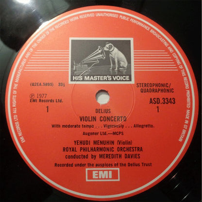 Frederick Delius - Yehudi Menuhin, Paul Tortelier, Royal Philharmonic Orchestra, Meredith Davies : Violin Concerto / Double Concerto For Violin, Cello & Orchestra (LP, Quad)