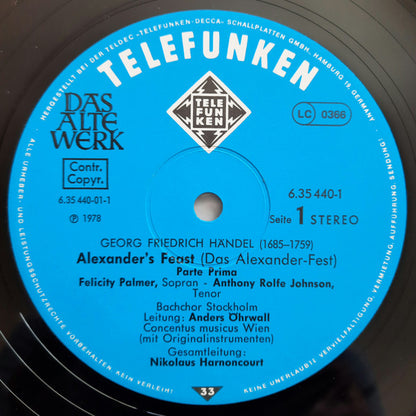 Georg Friedrich Händel - Felicity Palmer • Anthony Rolfe Johnson, Stephen Roberts (2) • Stockholm Bach Choir, Concentus Musicus Wien, Nikolaus Harnoncourt : Alexander's Feast (2xLP + Box)