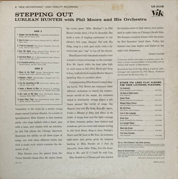 Lurlean Hunter : Stepping Out (LP, Album, Mono)
