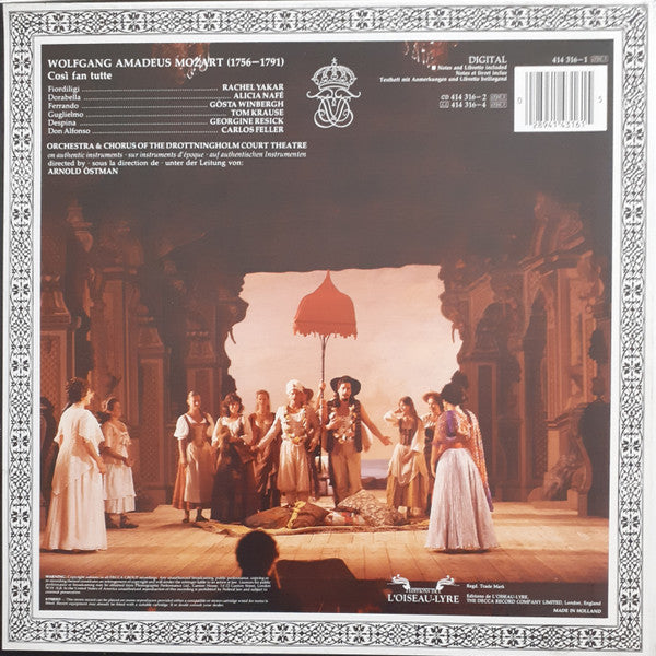 Wolfgang Amadeus Mozart, Rachel Yakar, Alicia Nafé, Georgine Resick, Gösta Winbergh, Tom Krause, Carlos Feller, Drottningholm Theatre Orchestra & Drottningholm Theatre Chorus, Arnold Östman : Così Fan Tutte (3xLP, Dig + Box)