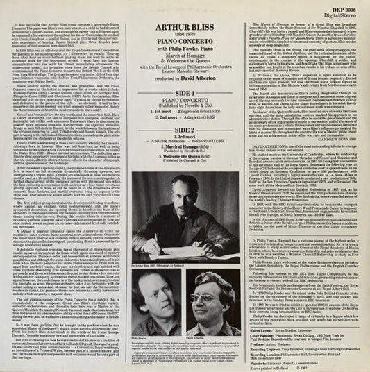 Bliss*, Philip Fowke, Royal Liverpool Philharmonic Orchestra, David Atherton (2) : Piano Concerto / March Of Homage / Welcome The Queen (LP)