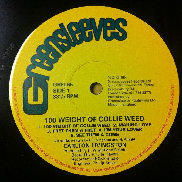 Carlton Livingston : 100 Weight Of Collie Weed (LP, Album, RE)