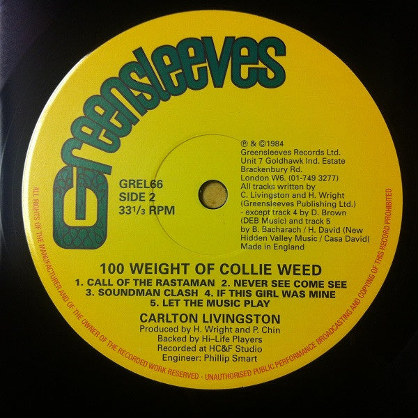 Carlton Livingston : 100 Weight Of Collie Weed (LP, Album, RE)
