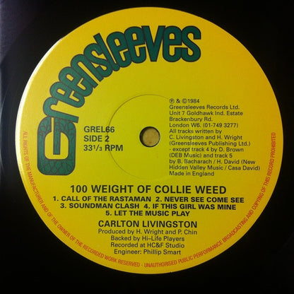 Carlton Livingston : 100 Weight Of Collie Weed (LP, Album, RE)