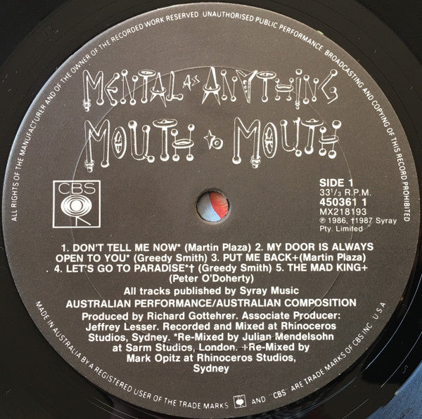 Mental As Anything : Mouth To Mouth (LP, Album)