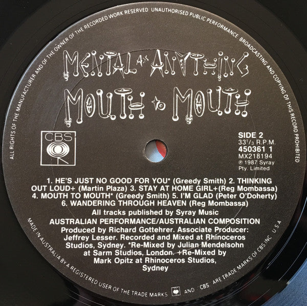 Mental As Anything : Mouth To Mouth (LP, Album)