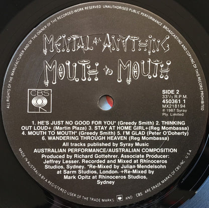 Mental As Anything : Mouth To Mouth (LP, Album)